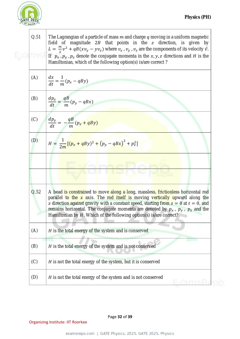 GATE Physics 2025 question paper, GATE 2025, Physics, page 32 of 39