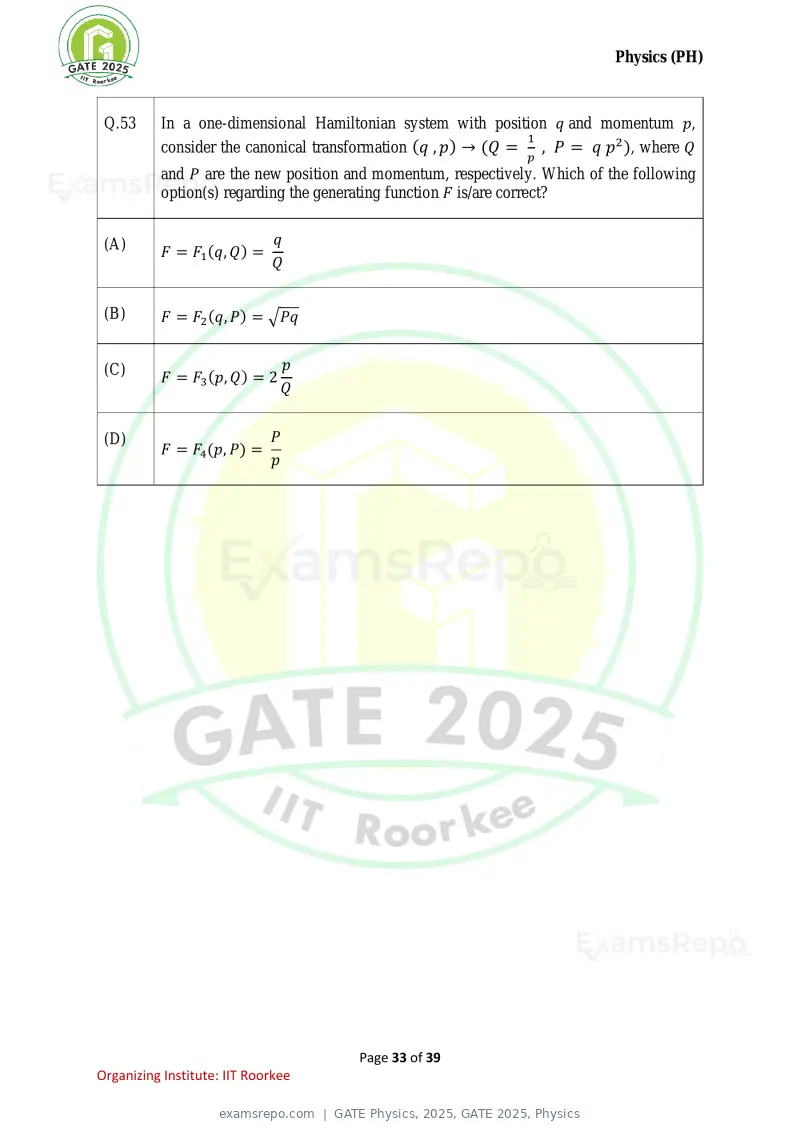 GATE Physics 2025 question paper, GATE 2025, Physics, page 33 of 39
