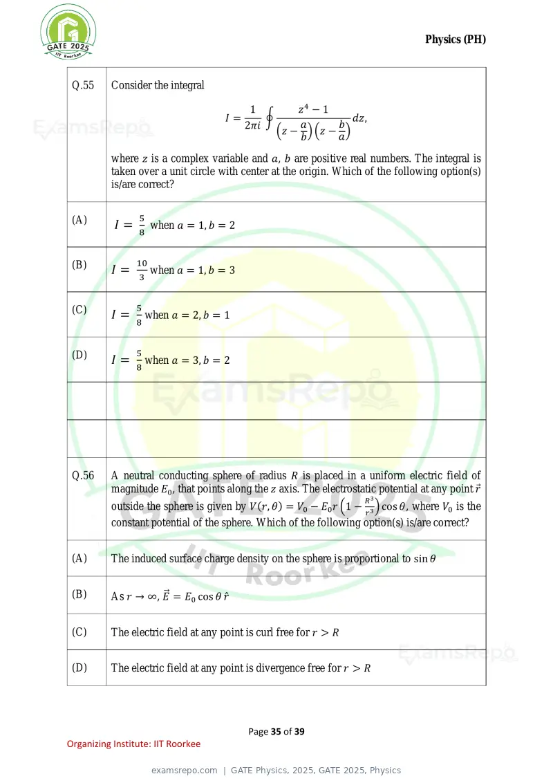 GATE Physics 2025 question paper, GATE 2025, Physics, page 35 of 39
