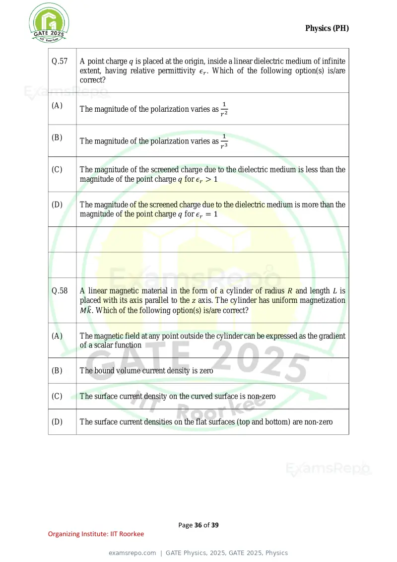 GATE Physics 2025 question paper, GATE 2025, Physics, page 36 of 39