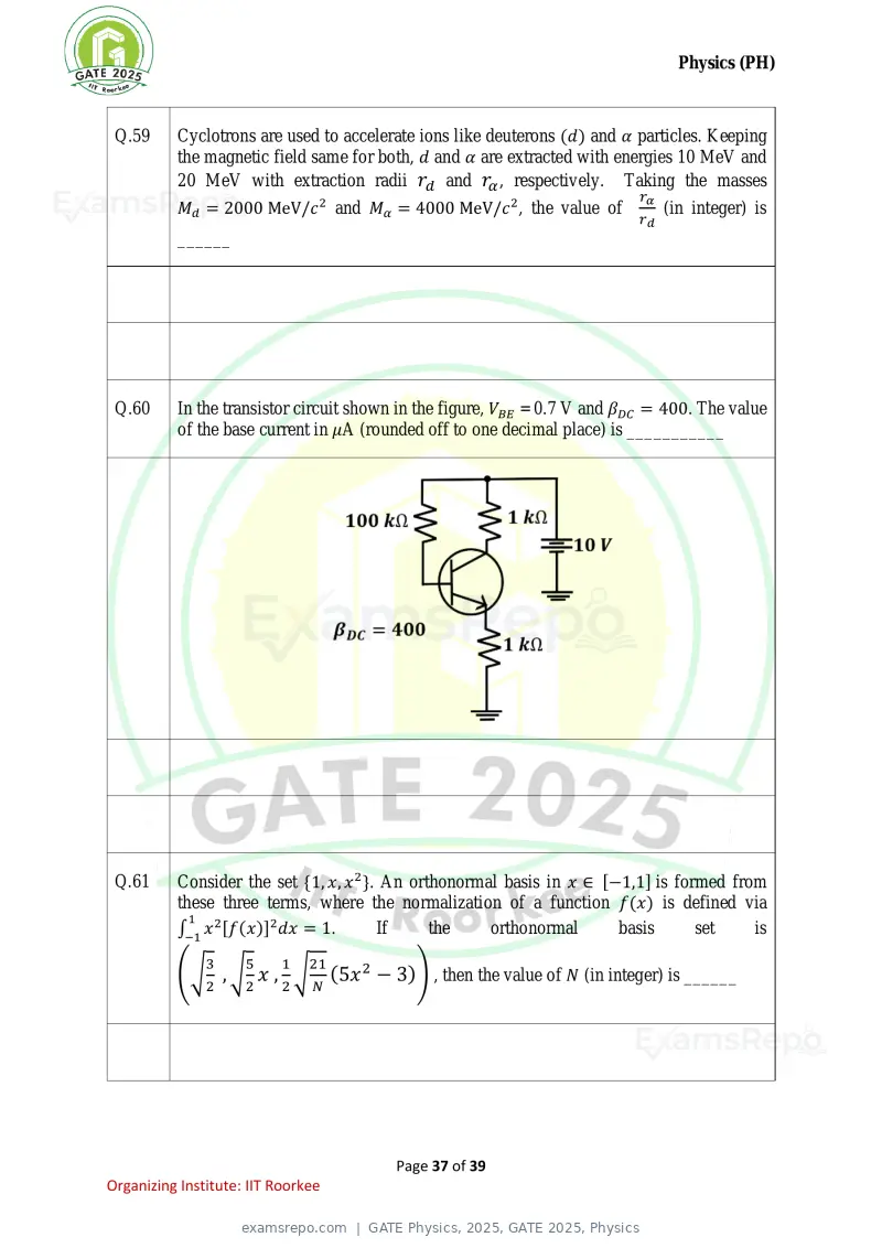 GATE Physics 2025 question paper, GATE 2025, Physics, page 37 of 39