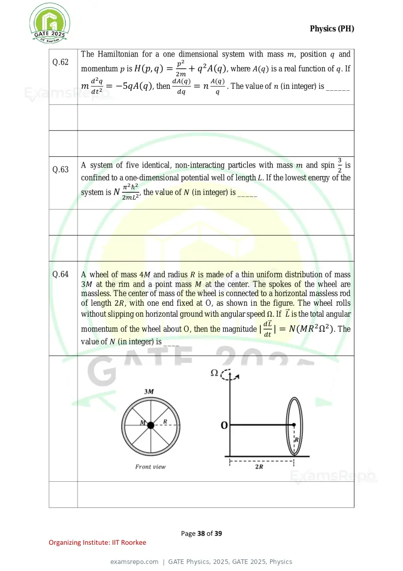 GATE Physics 2025 question paper, GATE 2025, Physics, page 38 of 39