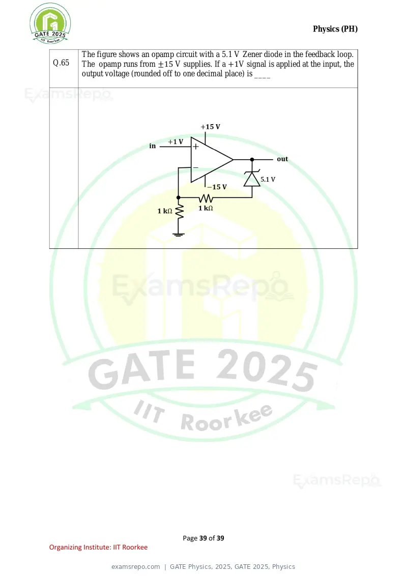 GATE Physics 2025 question paper, GATE 2025, Physics, page 39 of 39