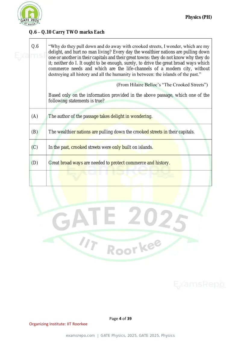GATE Physics 2025 question paper, GATE 2025, Physics, page 4 of 39