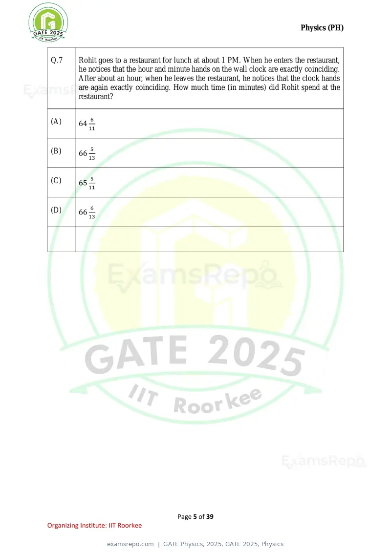 GATE Physics 2025 question paper, GATE 2025, Physics, page 5 of 39