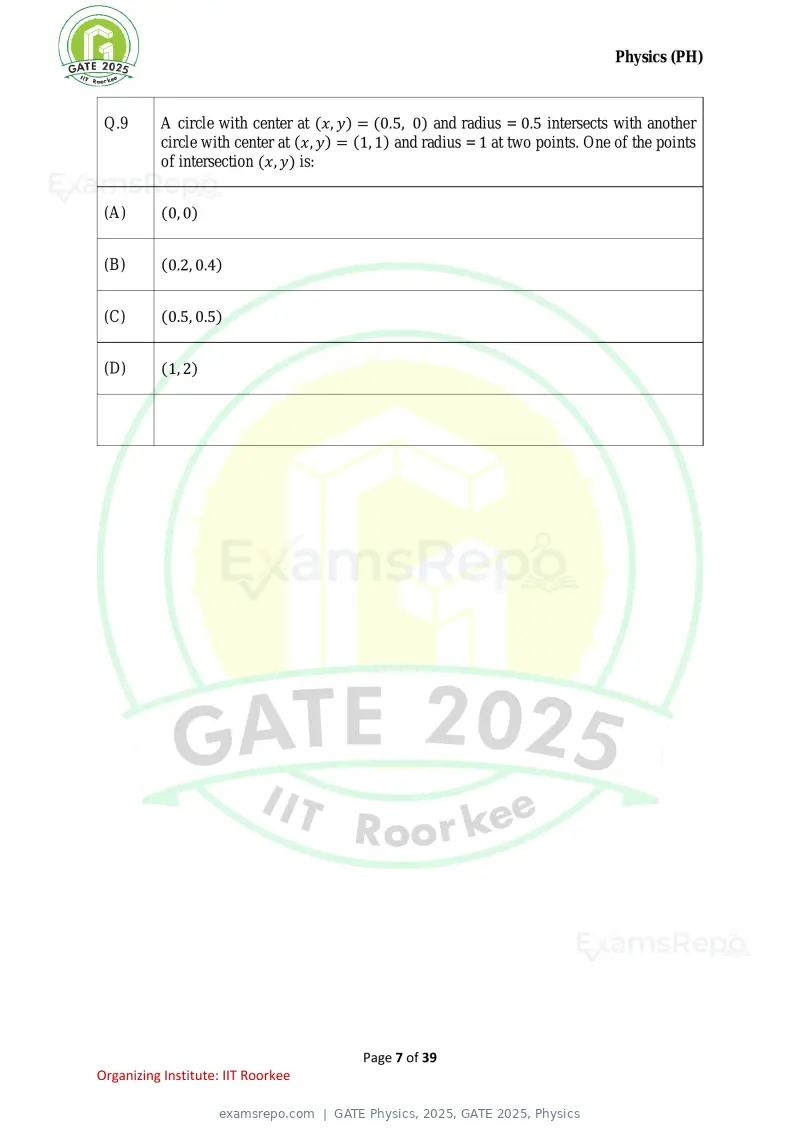 GATE Physics 2025 question paper, GATE 2025, Physics, page 7 of 39