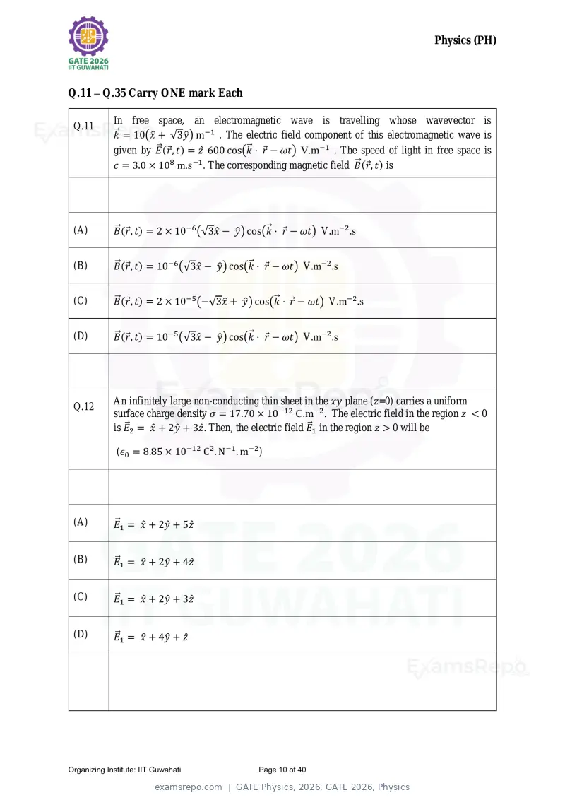 GATE Physics 2026 question paper, GATE 2026, Physics, page 10 of 40