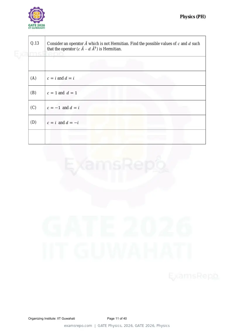 GATE Physics 2026 question paper, GATE 2026, Physics, page 11 of 40