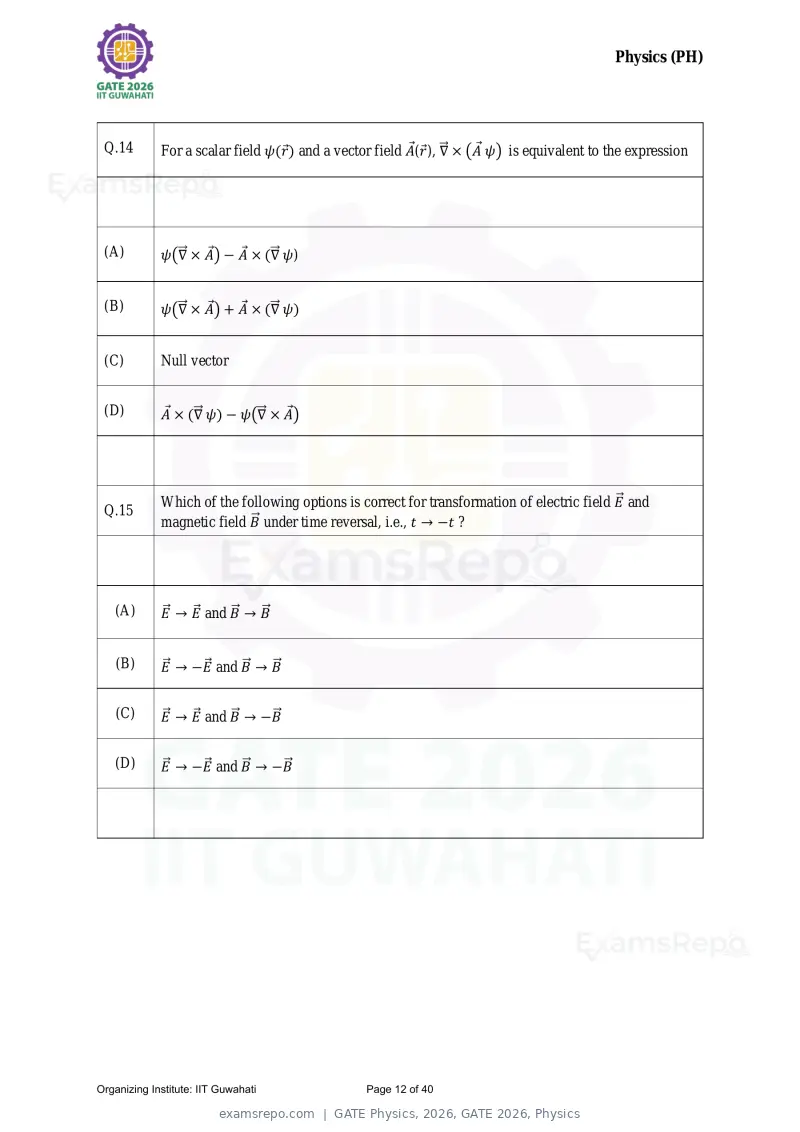 GATE Physics 2026 question paper, GATE 2026, Physics, page 12 of 40
