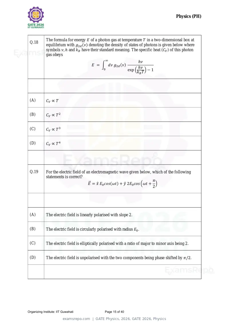 GATE Physics 2026 question paper, GATE 2026, Physics, page 15 of 40