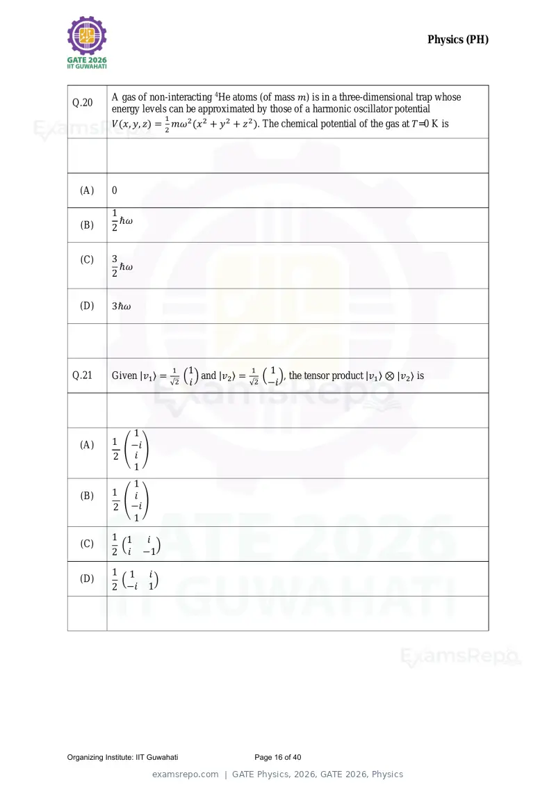 GATE Physics 2026 question paper, GATE 2026, Physics, page 16 of 40