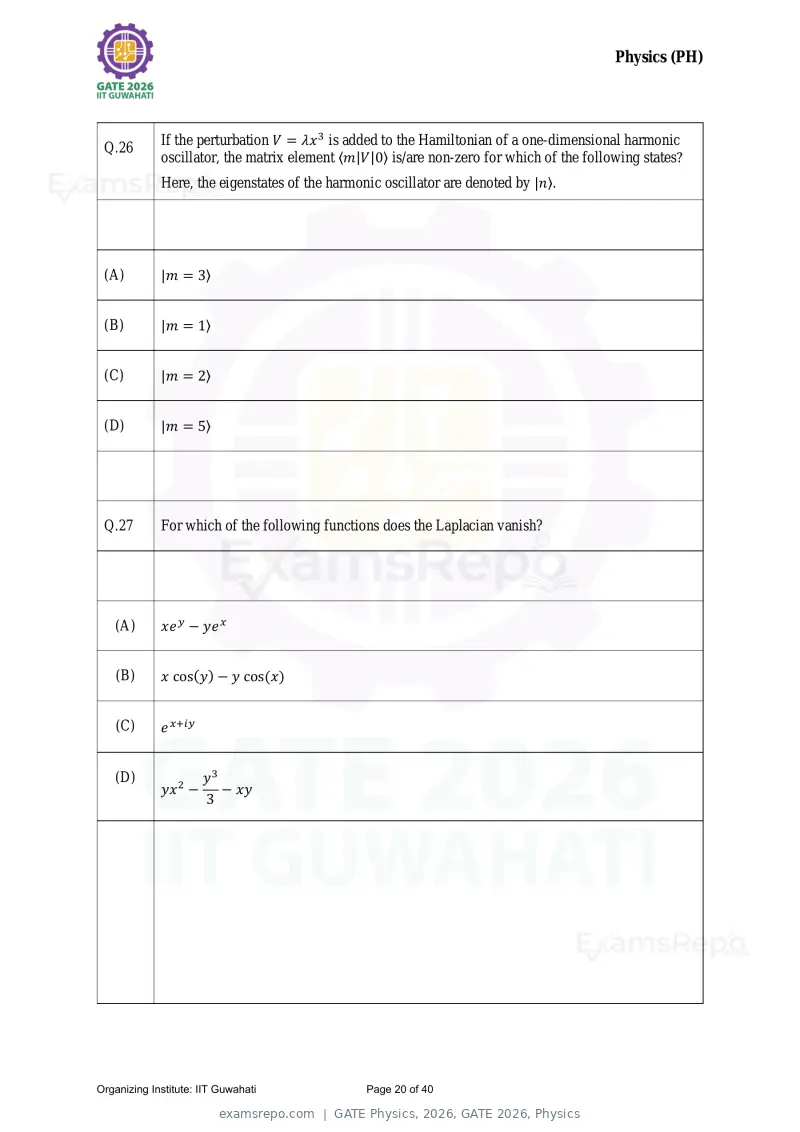 GATE Physics 2026 question paper, GATE 2026, Physics, page 20 of 40
