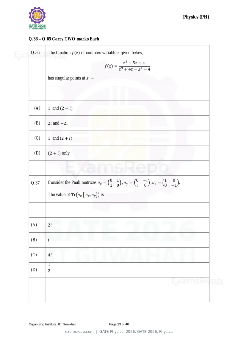 GATE Physics 2026 question paper, GATE 2026, Physics, page 23 of 40