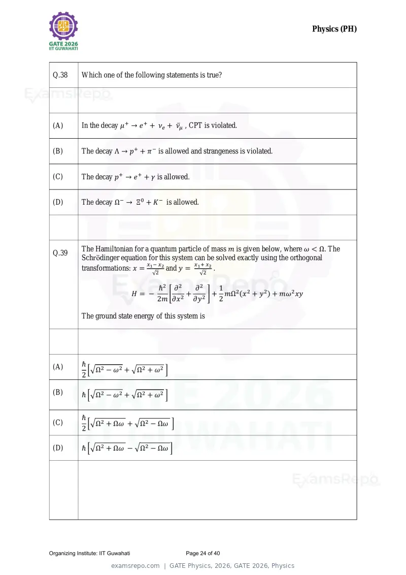 GATE Physics 2026 question paper, GATE 2026, Physics, page 24 of 40