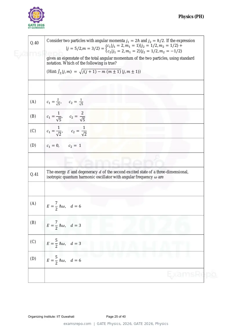 GATE Physics 2026 question paper, GATE 2026, Physics, page 25 of 40