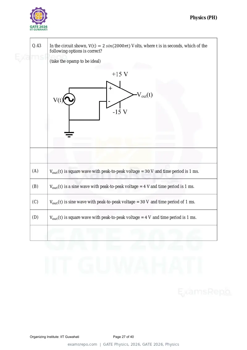 GATE Physics 2026 question paper, GATE 2026, Physics, page 27 of 40