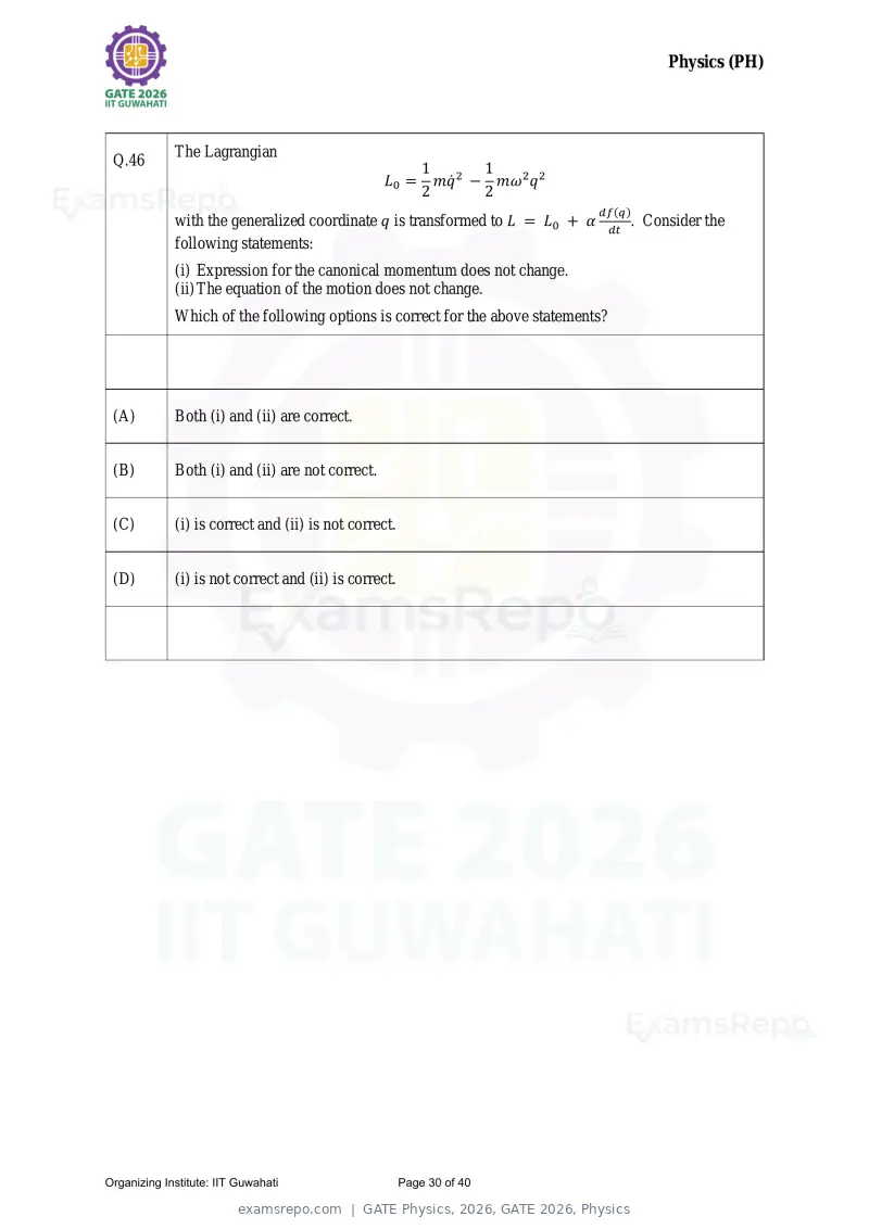 GATE Physics 2026 question paper, GATE 2026, Physics, page 30 of 40