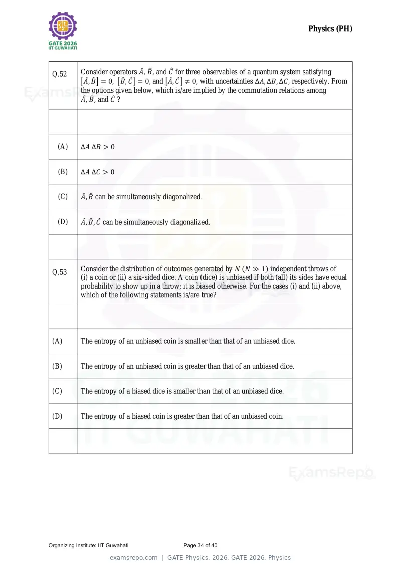 GATE Physics 2026 question paper, GATE 2026, Physics, page 34 of 40