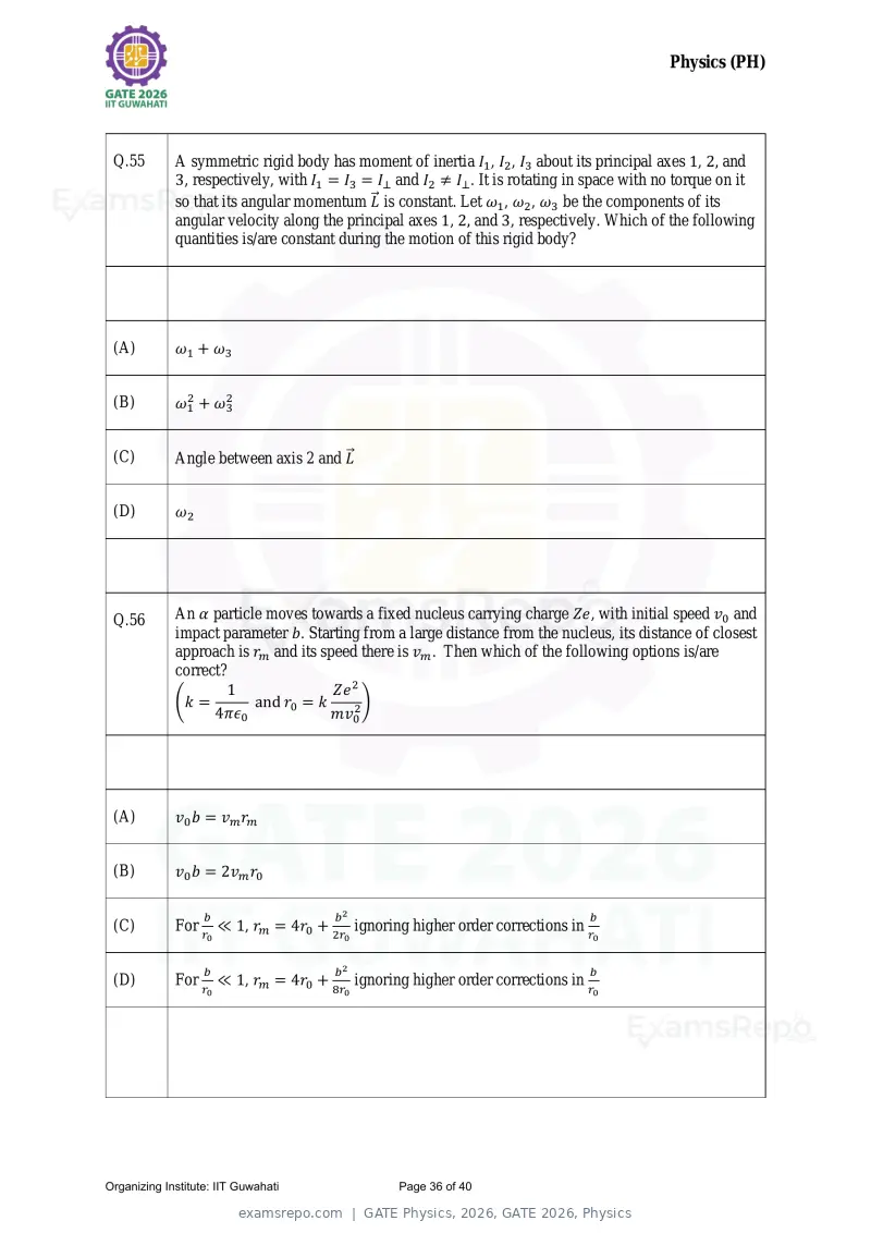 GATE Physics 2026 question paper, GATE 2026, Physics, page 36 of 40