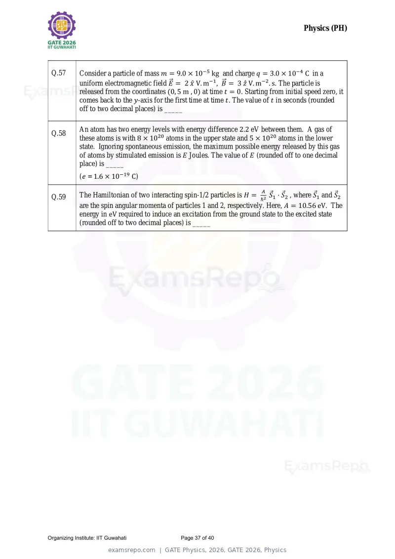 GATE Physics 2026 question paper, GATE 2026, Physics, page 37 of 40