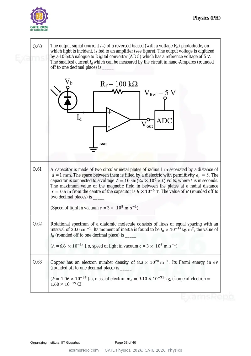 GATE Physics 2026 question paper, GATE 2026, Physics, page 38 of 40