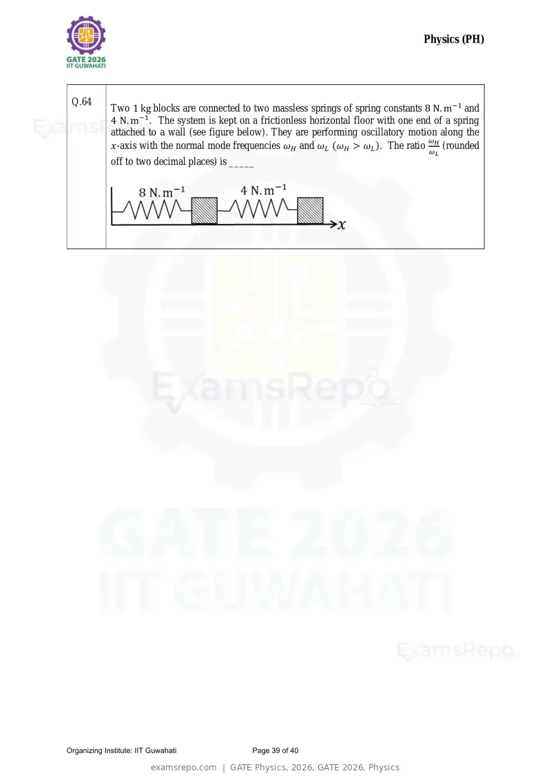 GATE Physics 2026 question paper, GATE 2026, Physics, page 39 of 40