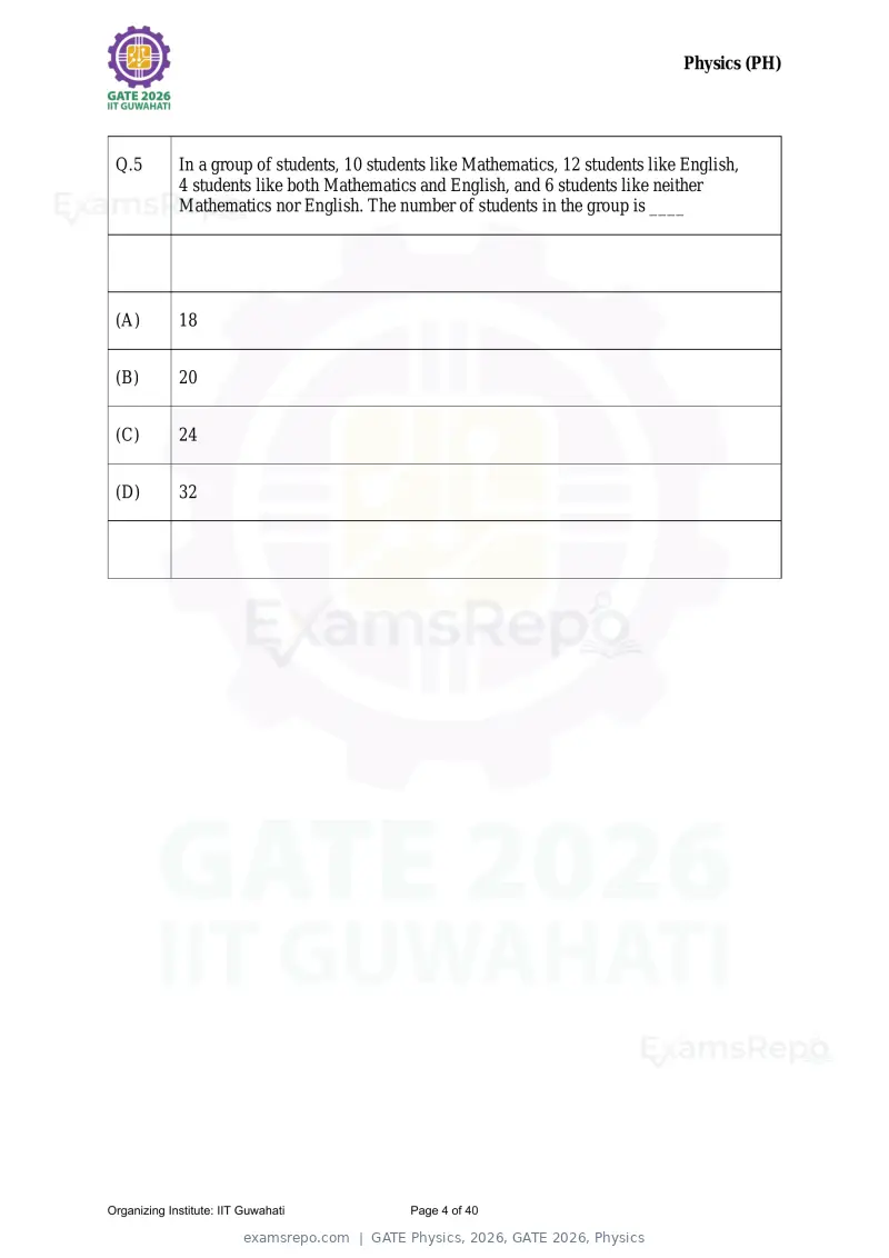 GATE Physics 2026 question paper, GATE 2026, Physics, page 4 of 40