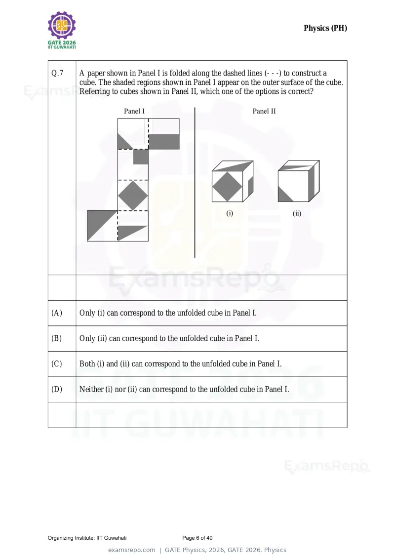 GATE Physics 2026 question paper, GATE 2026, Physics, page 6 of 40