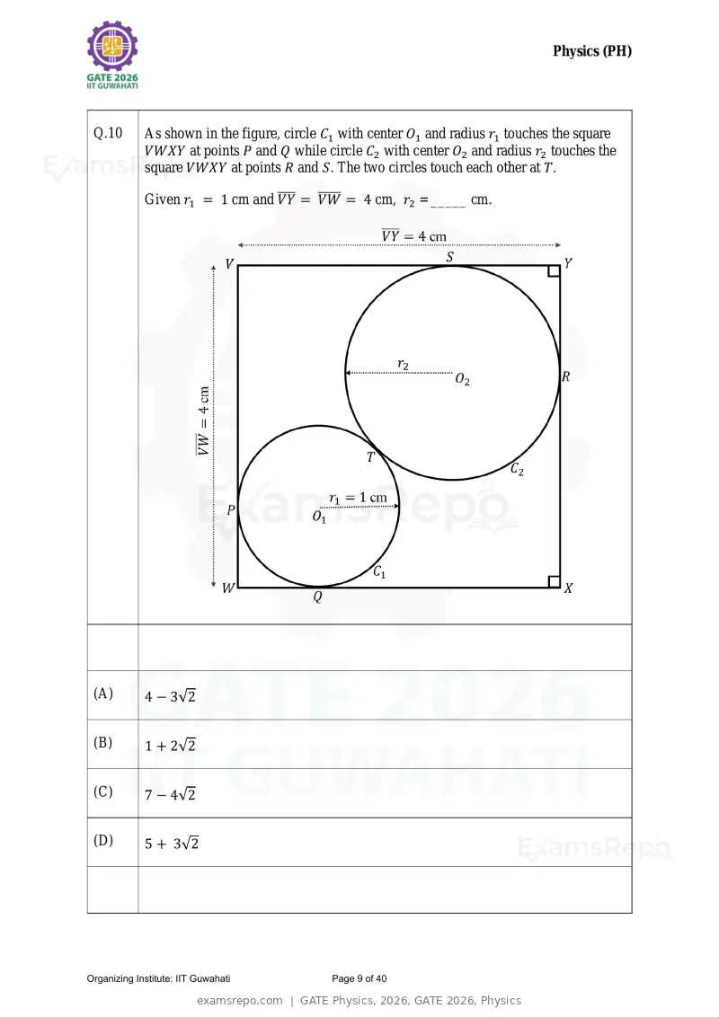 GATE Physics 2026 question paper, GATE 2026, Physics, page 9 of 40