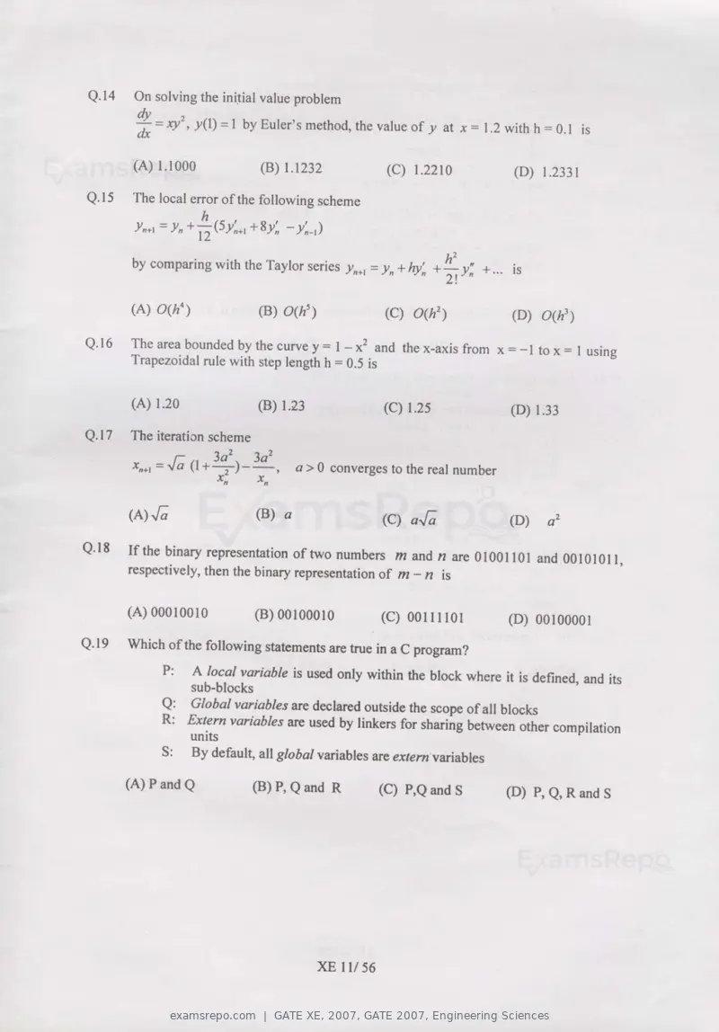GATE XE 2007 question paper, GATE 2007, Engineering Sciences, page 11 of 50
