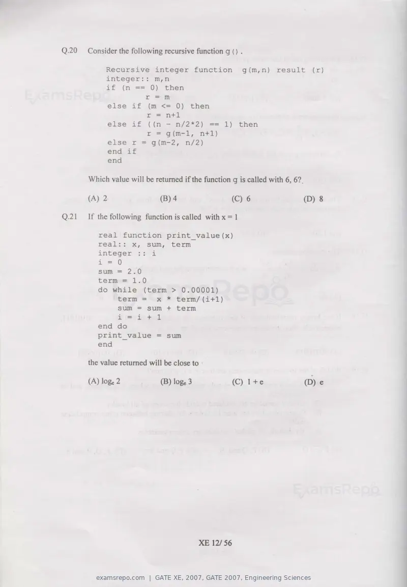 GATE XE 2007 question paper, GATE 2007, Engineering Sciences, page 12 of 50