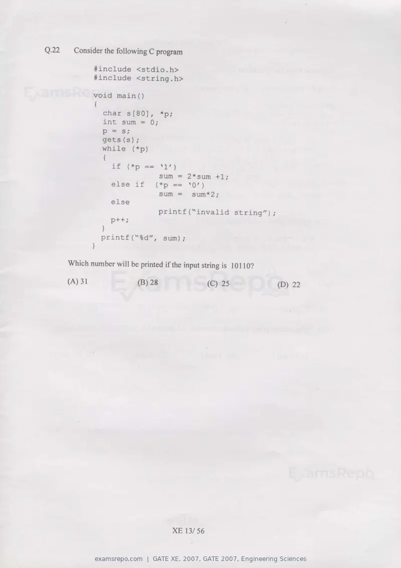 GATE XE 2007 question paper, GATE 2007, Engineering Sciences, page 13 of 50