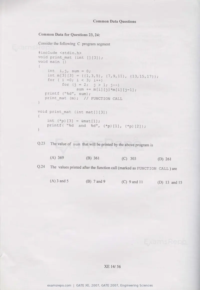GATE XE 2007 question paper, GATE 2007, Engineering Sciences, page 14 of 50