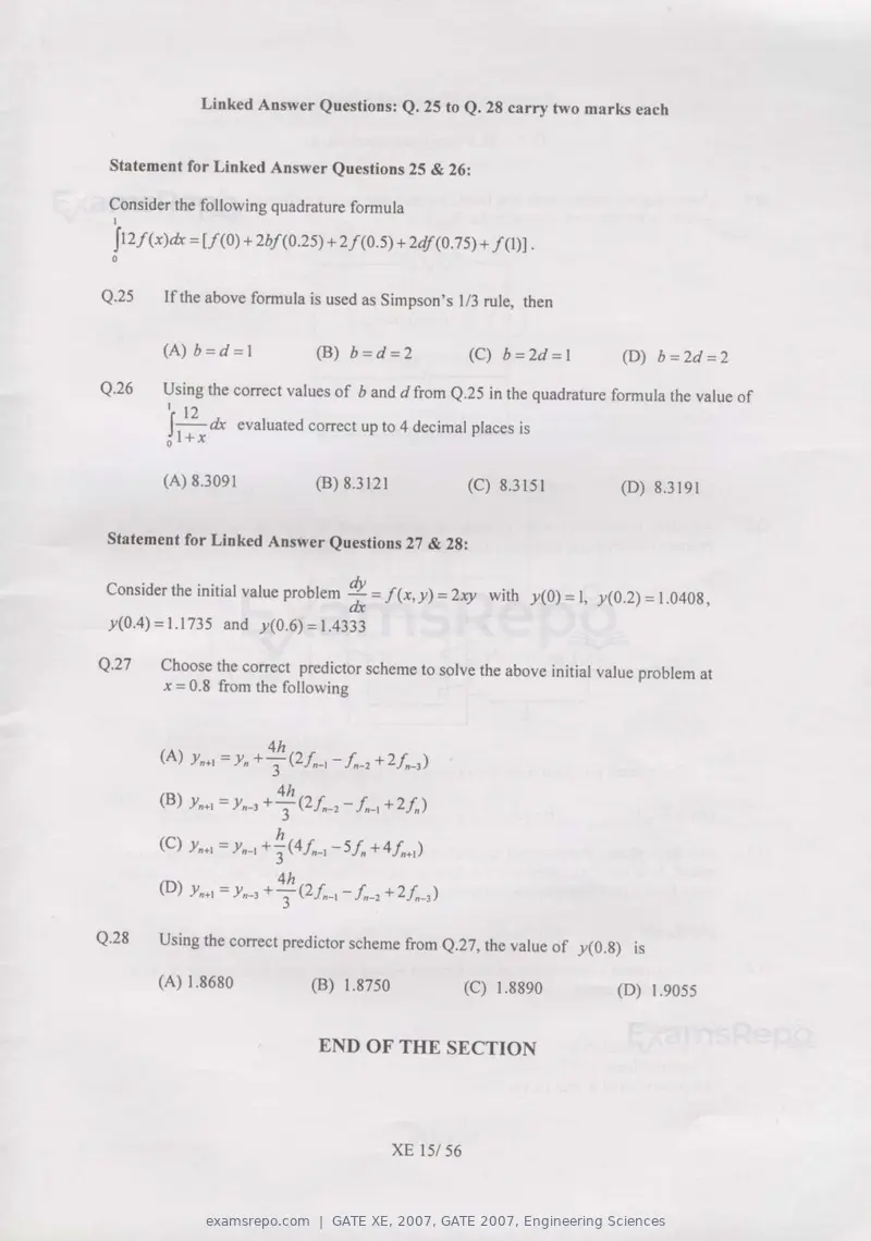 GATE XE 2007 question paper, GATE 2007, Engineering Sciences, page 15 of 50