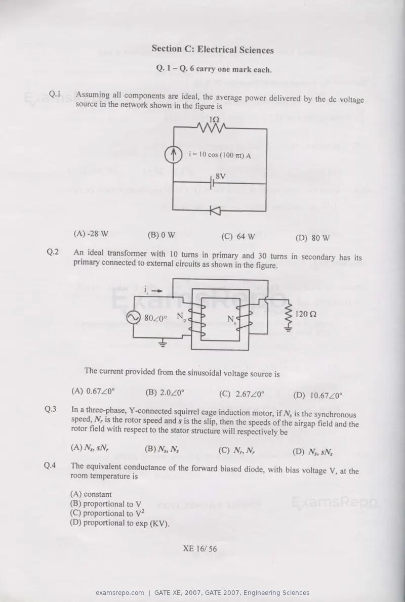 GATE XE 2007 question paper, GATE 2007, Engineering Sciences, page 16 of 50