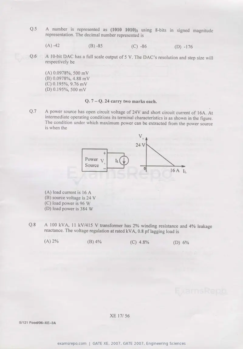 GATE XE 2007 question paper, GATE 2007, Engineering Sciences, page 17 of 50