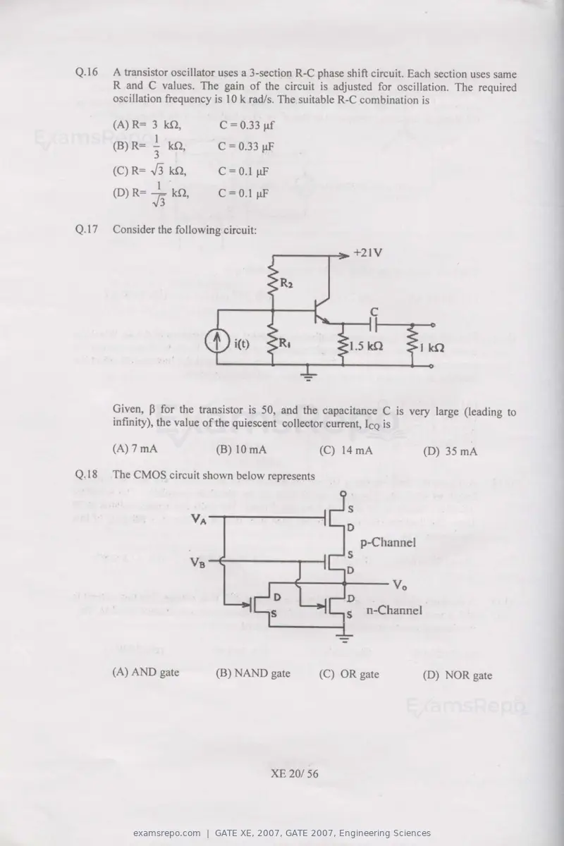 GATE XE 2007 question paper, GATE 2007, Engineering Sciences, page 20 of 50
