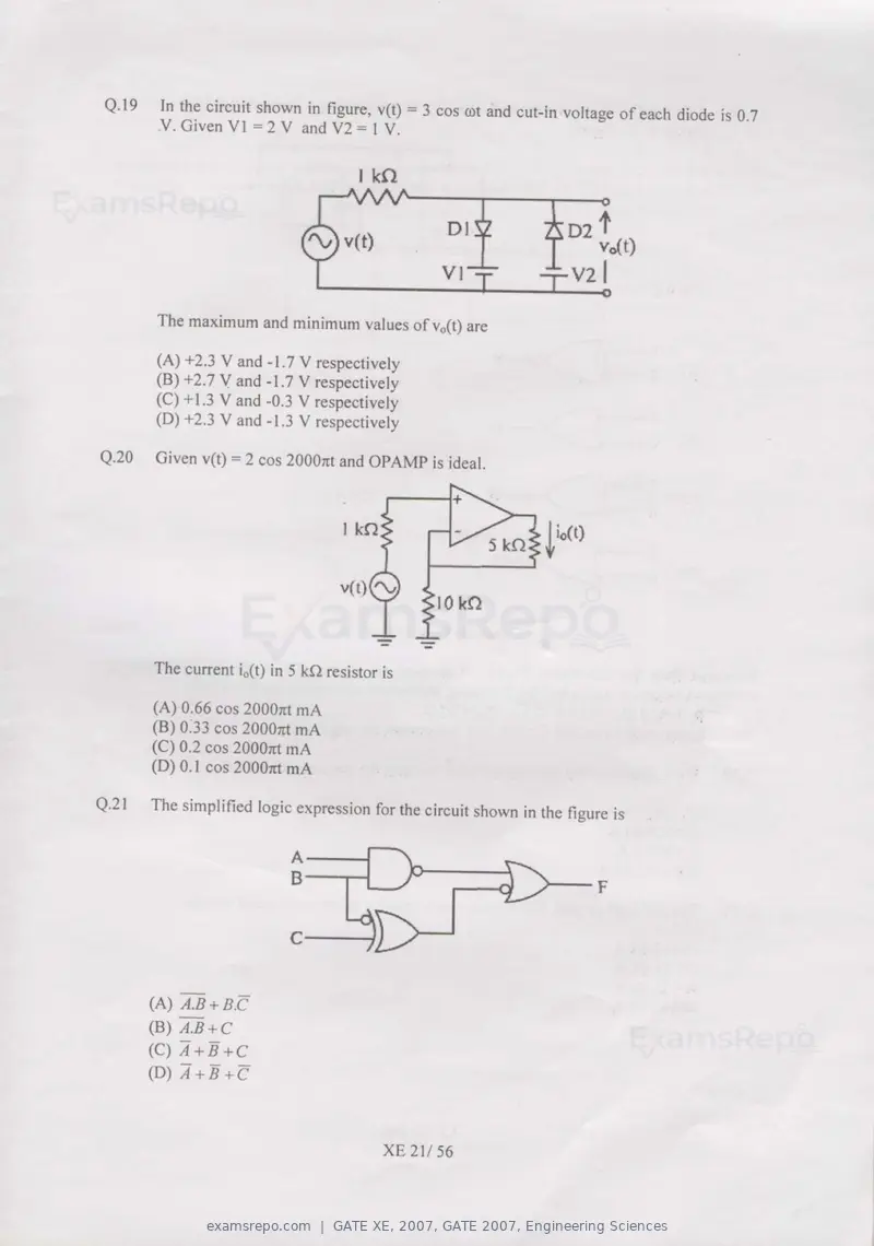 GATE XE 2007 question paper, GATE 2007, Engineering Sciences, page 21 of 50