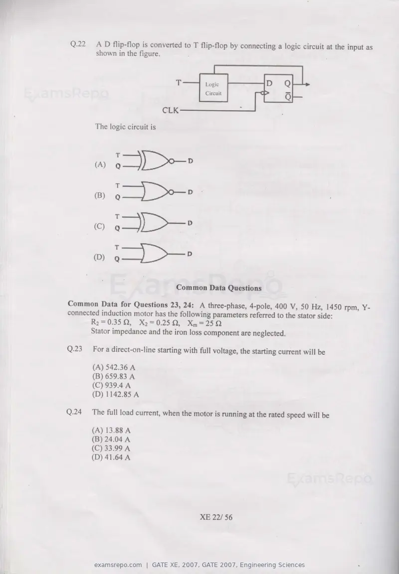GATE XE 2007 question paper, GATE 2007, Engineering Sciences, page 22 of 50