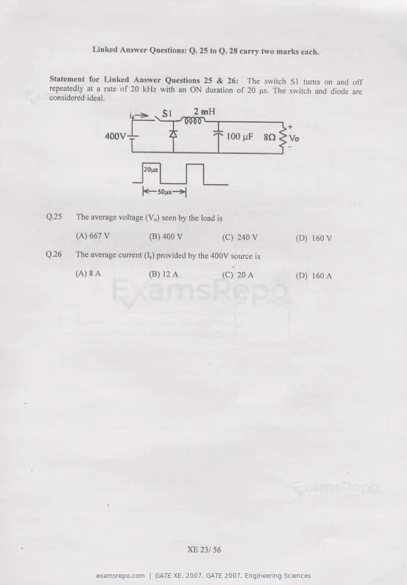 GATE XE 2007 question paper, GATE 2007, Engineering Sciences, page 23 of 50