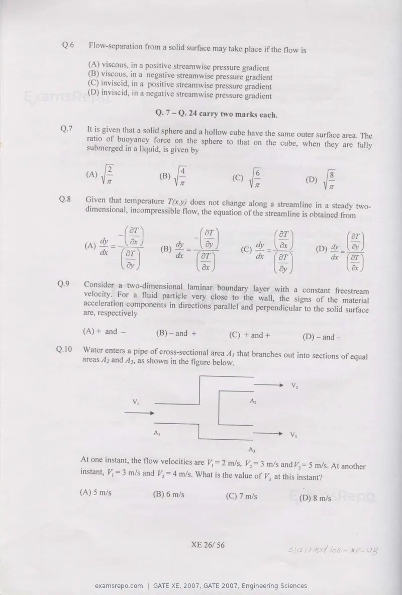 GATE XE 2007 question paper, GATE 2007, Engineering Sciences, page 26 of 50