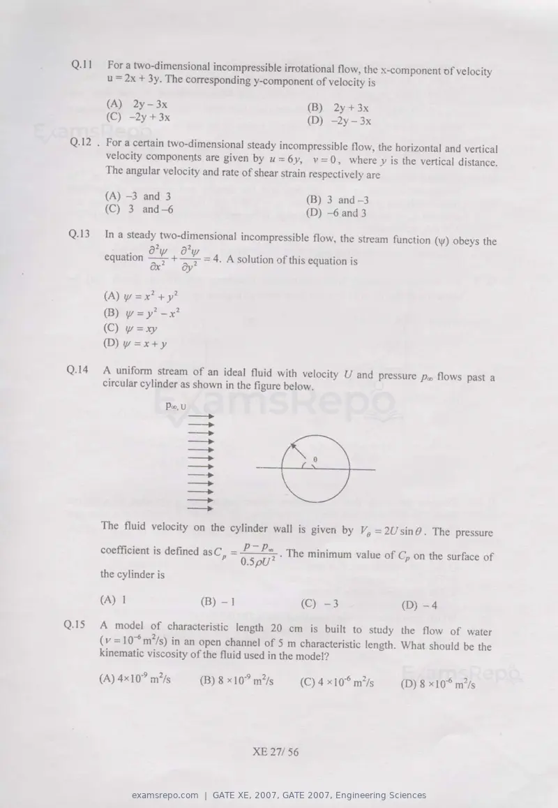 GATE XE 2007 question paper, GATE 2007, Engineering Sciences, page 27 of 50