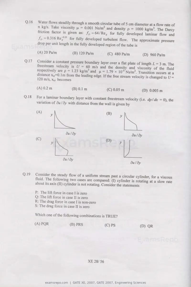 GATE XE 2007 question paper, GATE 2007, Engineering Sciences, page 28 of 50
