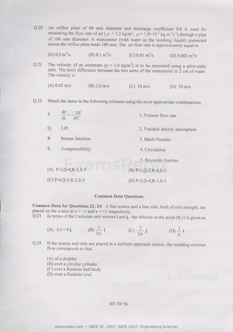 GATE XE 2007 question paper, GATE 2007, Engineering Sciences, page 29 of 50