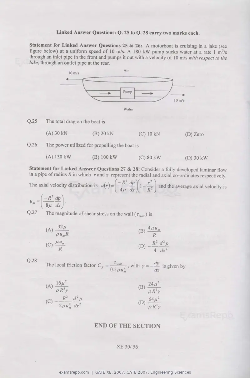 GATE XE 2007 question paper, GATE 2007, Engineering Sciences, page 30 of 50