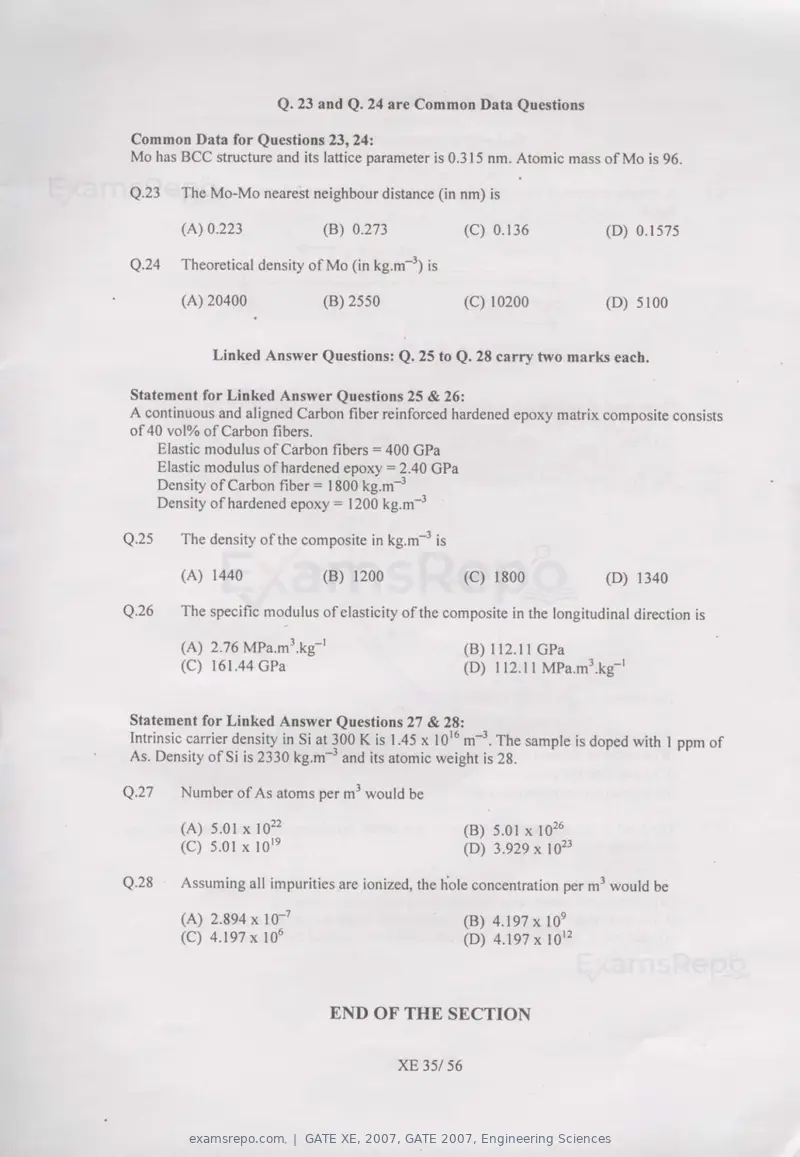GATE XE 2007 question paper, GATE 2007, Engineering Sciences, page 35 of 50