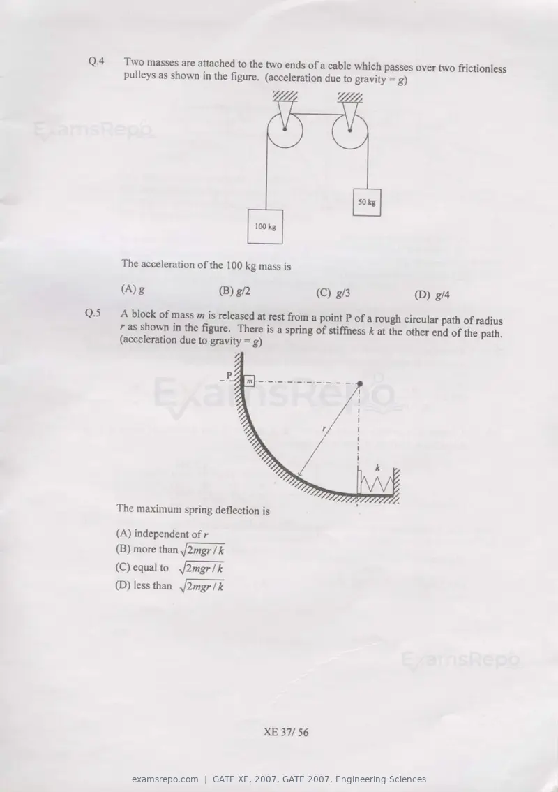 GATE XE 2007 question paper, GATE 2007, Engineering Sciences, page 37 of 50