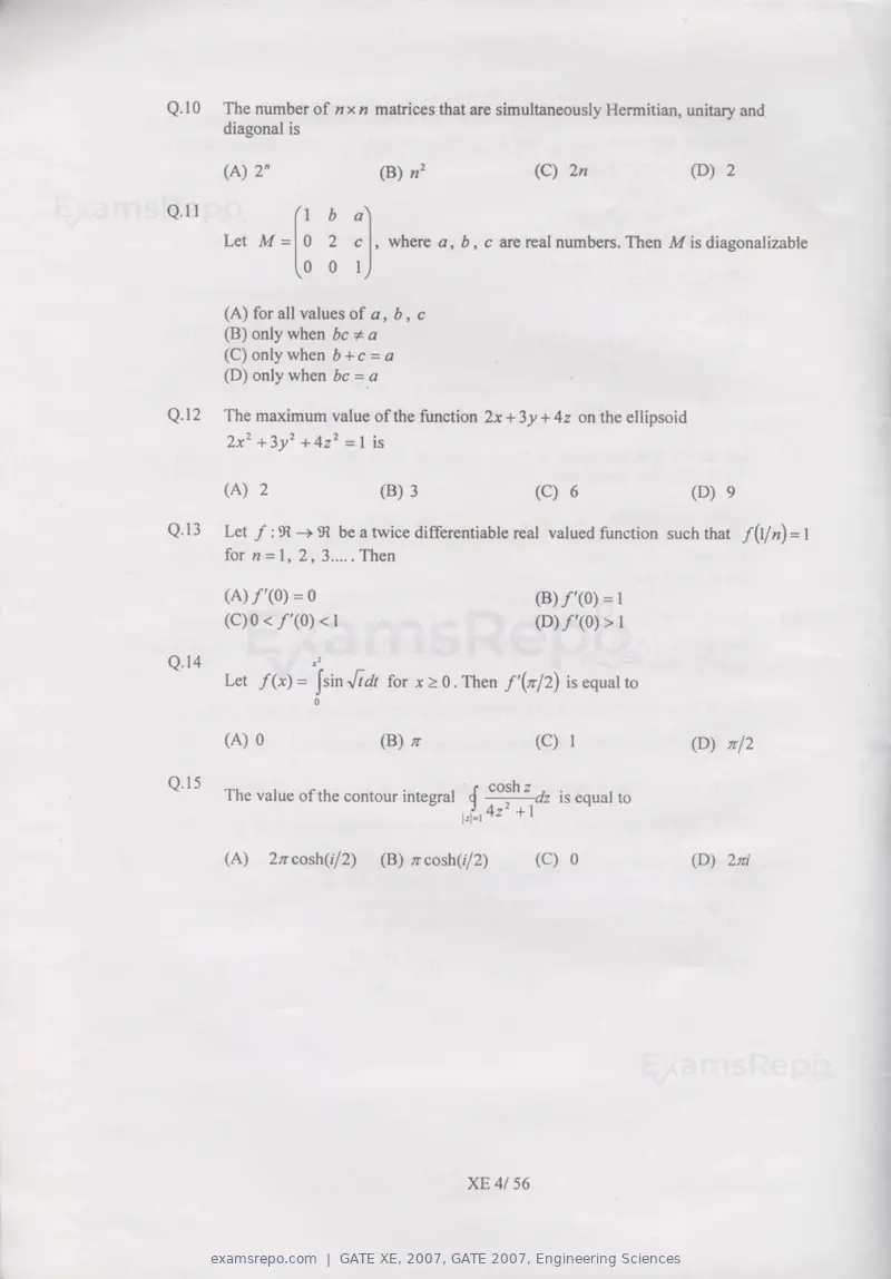 GATE XE 2007 question paper, GATE 2007, Engineering Sciences, page 4 of 50