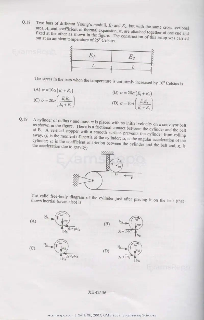 GATE XE 2007 question paper, GATE 2007, Engineering Sciences, page 42 of 50