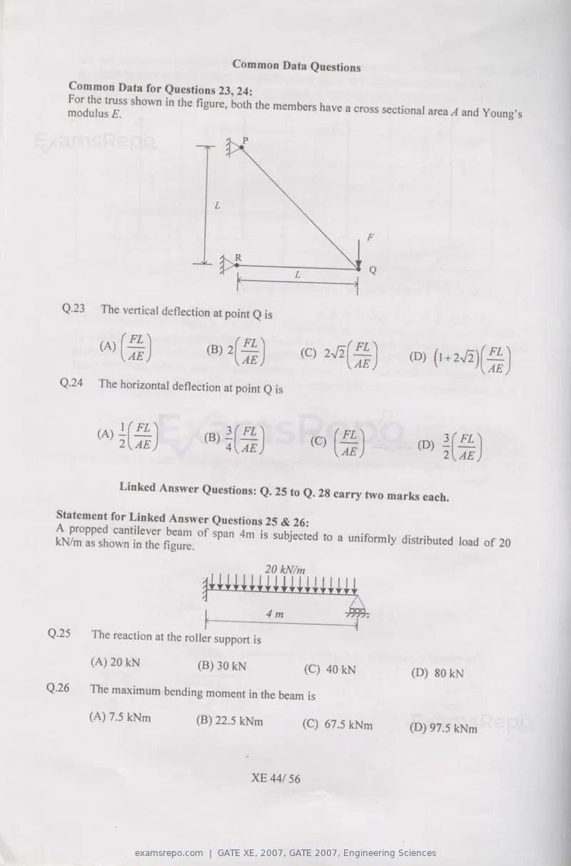 GATE XE 2007 question paper, GATE 2007, Engineering Sciences, page 44 of 50
